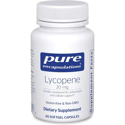 Pure Encapsulations Lycopene 20 mg front view bottle for premium antioxidant support in India.