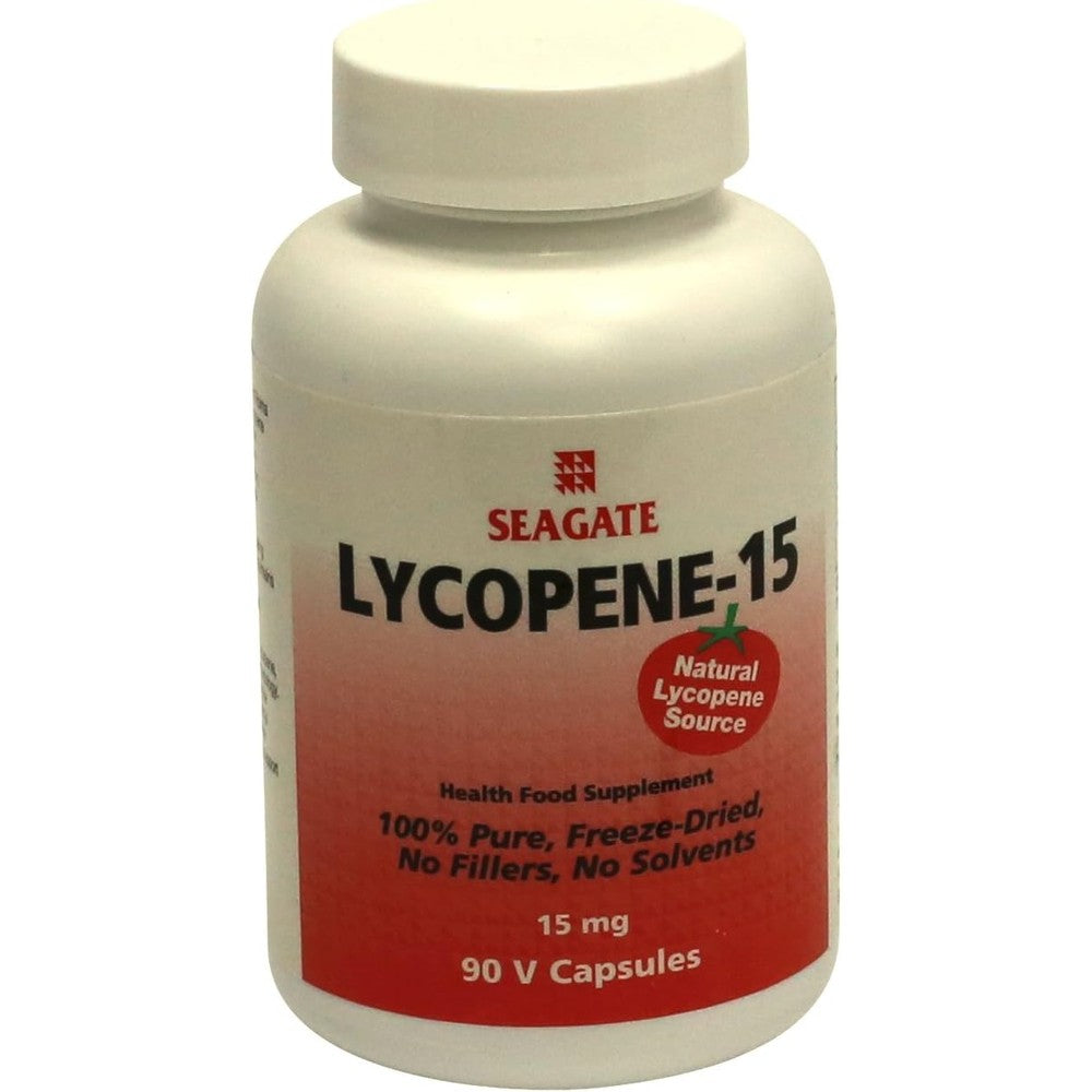 Seagate Products Lycopene 15 90 Capsules front view bottle showing natural tomato antioxidant supplement label