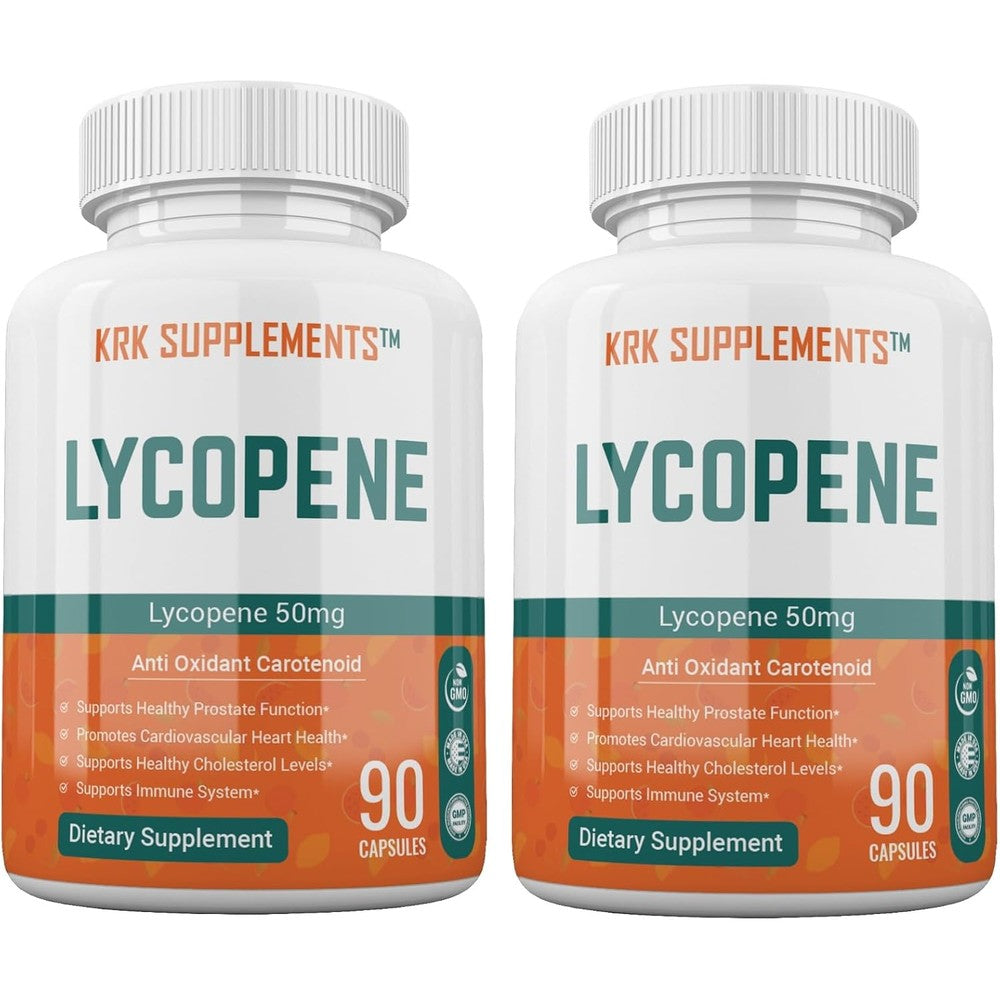 KRK Supplements Lycopene 50mg twin pack bottle front view showing product labels