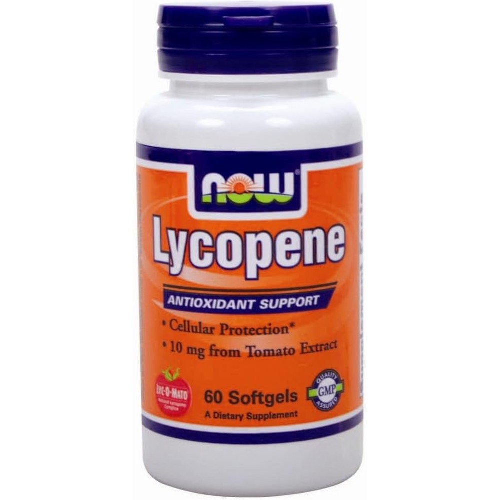 Now Foods Lycopene 10mg 60 softgels front bottle view authentic antioxidant supplement