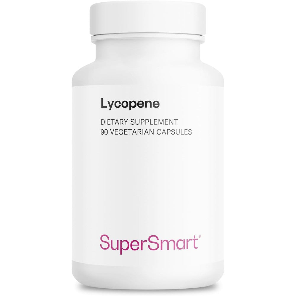 Supersmart Lycopene 30mg 90 vegetarian capsules bottle front view showing tomato extract supplement