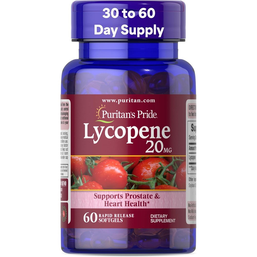 Puritan's Pride Lycopene 20 mg front view bottle packaging