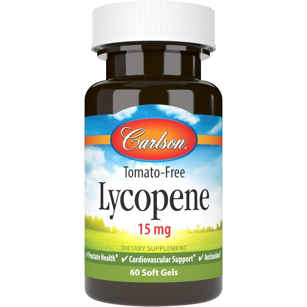 Carlson Lycopene 15 mg tomato free 60 softgels bottle front view