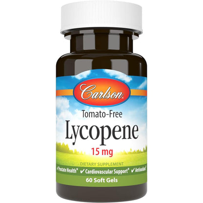 Carlson Lycopene 15 mg tomato free 60 softgels bottle front view