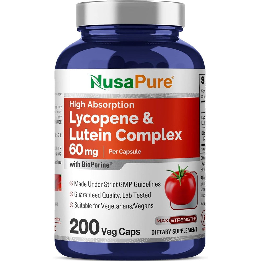 NusaPure Lycopene and Lutein Complex 60mg bottle front view premium imported antioxidant supplement