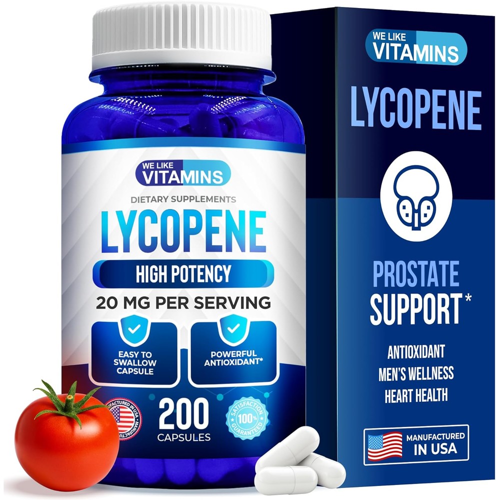 We Like Vitamins Lycopene 20 Milligrams front view bottle packaging