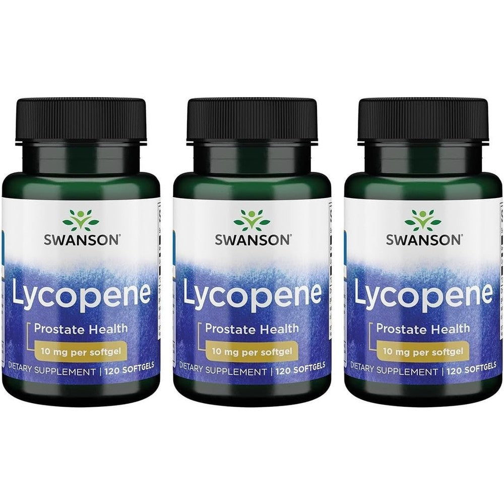 Swanson Lycopene 10 mg 120 Softgels three bottle bulk pack front view authentic USA imported antioxidant supplement