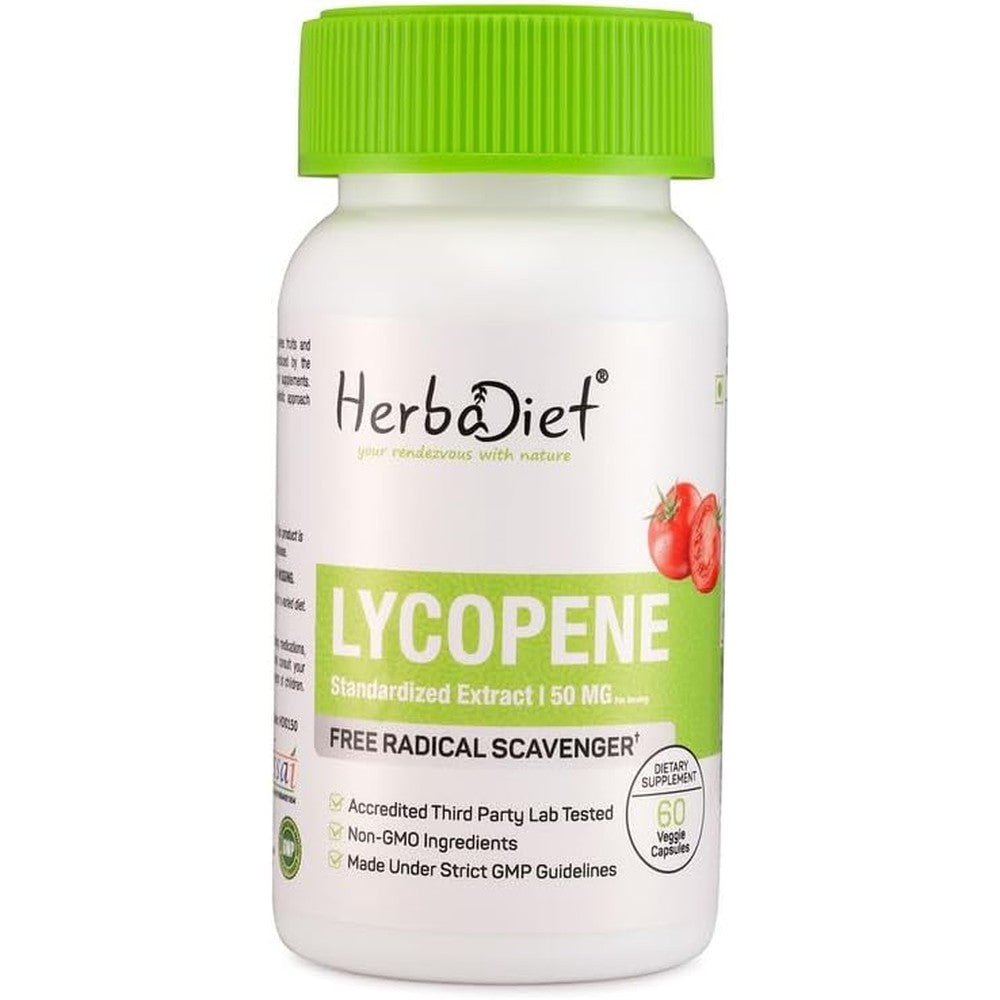 Herbadiet Lycopene 50 Milligrams Capsules front view of bottle for men's prostate support