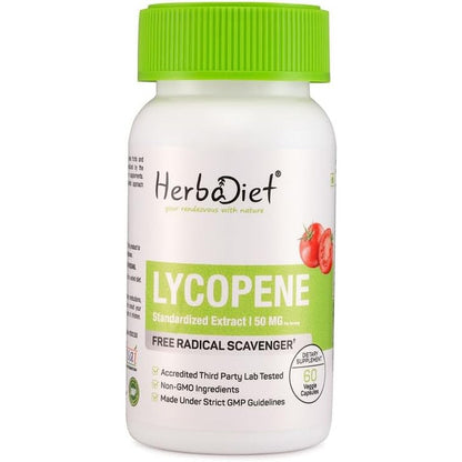 Herbadiet Lycopene 50 Milligrams Capsules front view of bottle for men's prostate support