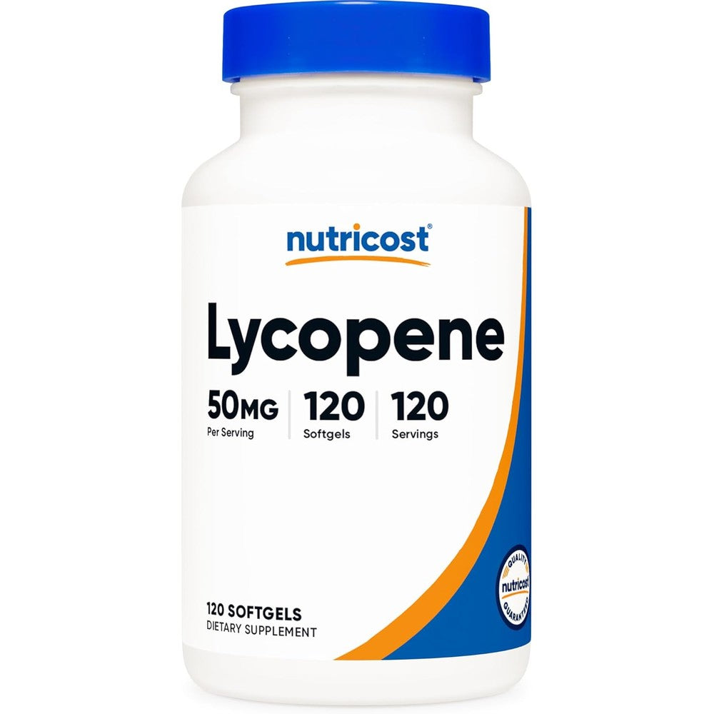Nutricost Lycopene 50mg 120 Softgels front view bottle packaging