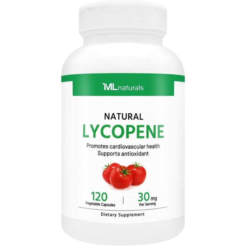 QPUYT ML Naturals Natural Lycopene 30 mg 120 vegetable capsules front bottle view for prostate support.