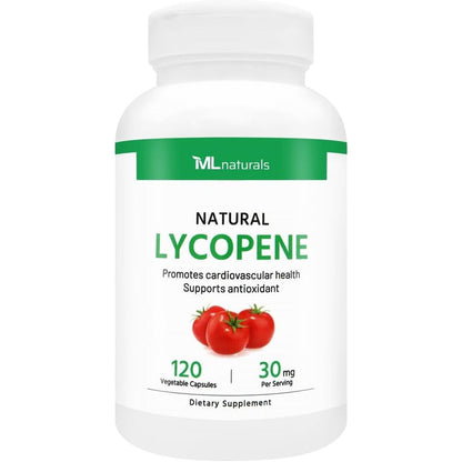 QPUYT ML Naturals Natural Lycopene 30 mg 120 vegetable capsules front bottle view for prostate support.