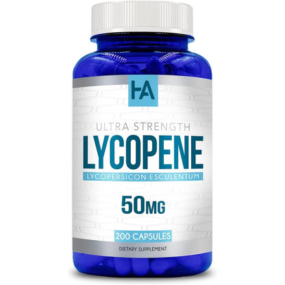 Healing Awakening Lycopene 50mg 200 vegetarian capsules front bottle view for heart support.