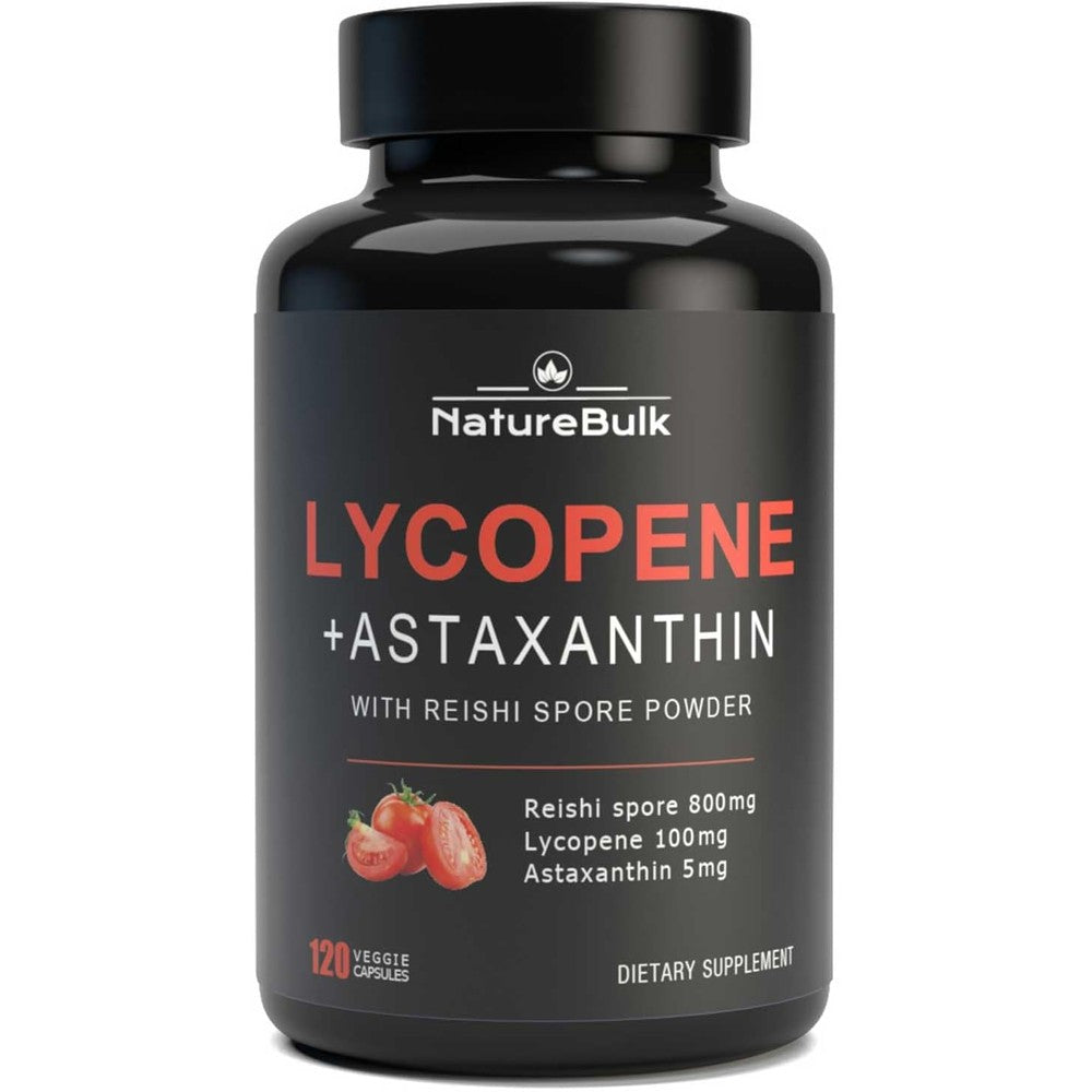 NATUREBULK Lycopene 100mg and Astaxanthin 5mg bottle front view for antioxidant skincare