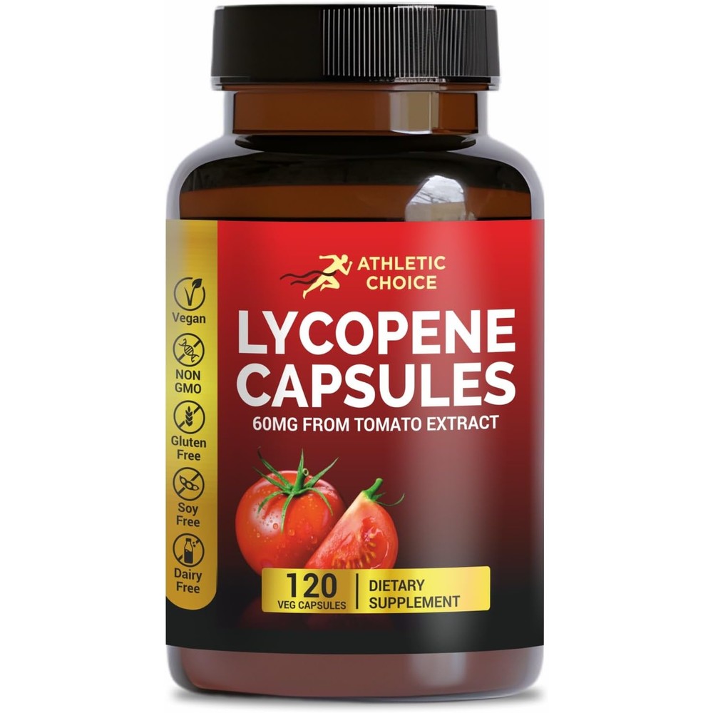 Athletic Choice Lycopene Supplement bottle front view showcasing sixty milligrams strength.