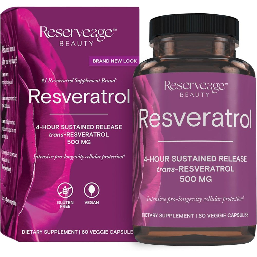 Reserveage Nutrition Resveratrol 500 mg supplement front view