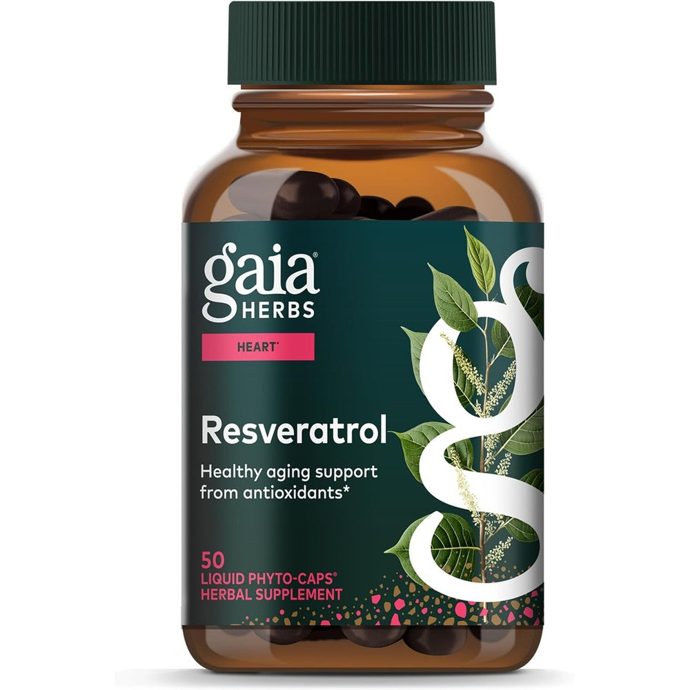 Gaia Herbs Resveratrol antioxidant capsules bottle with 50 liquid phyto capsules