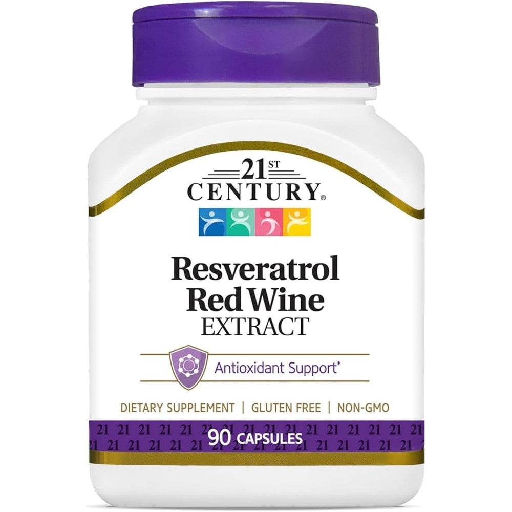 21st Century Resveratrol Red Wine Extract 90 Capsules front view bottle for antioxidant support