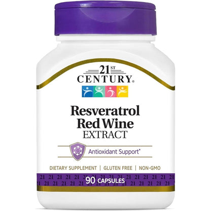 21st Century Resveratrol Red Wine Extract 90 Capsules front view bottle for antioxidant support