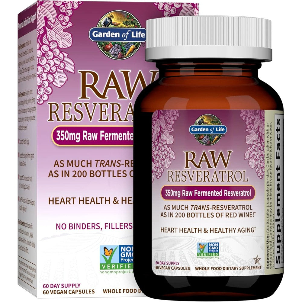 Garden of life heart resveratrol supplement 60 vegan capsules bottle for antioxidant support