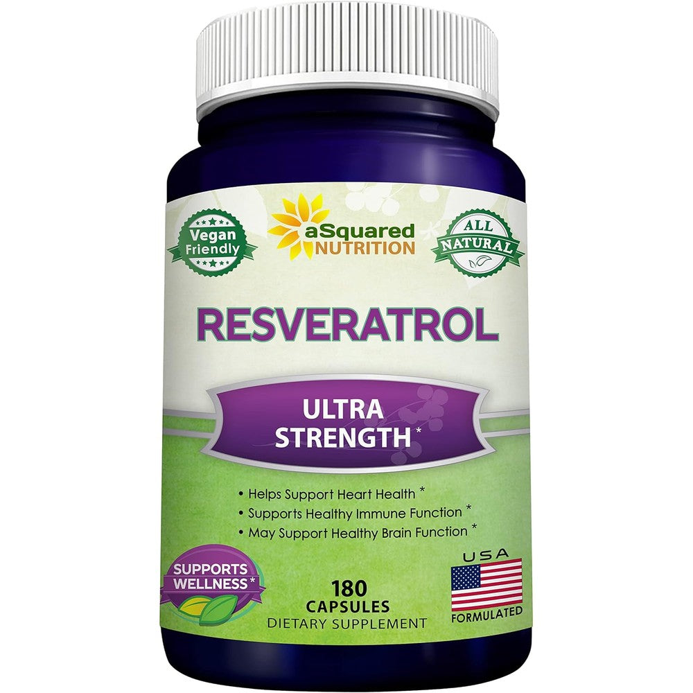 ASquared Nutrition Resveratrol 1000mg front view bottle packaging