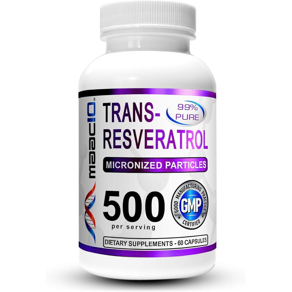 Maac10 Trans Resveratrol 500mg supplement bottle front view