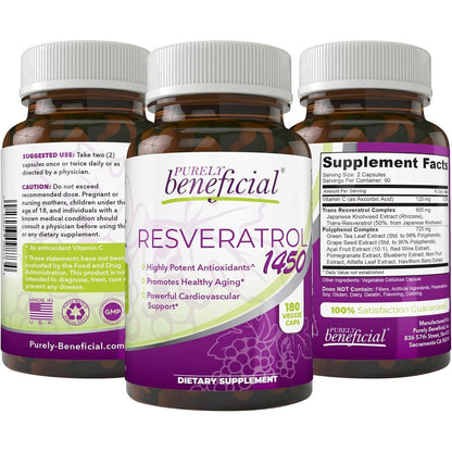 Purely Beneficial Resveratrol 1450 bottle front view for heart health