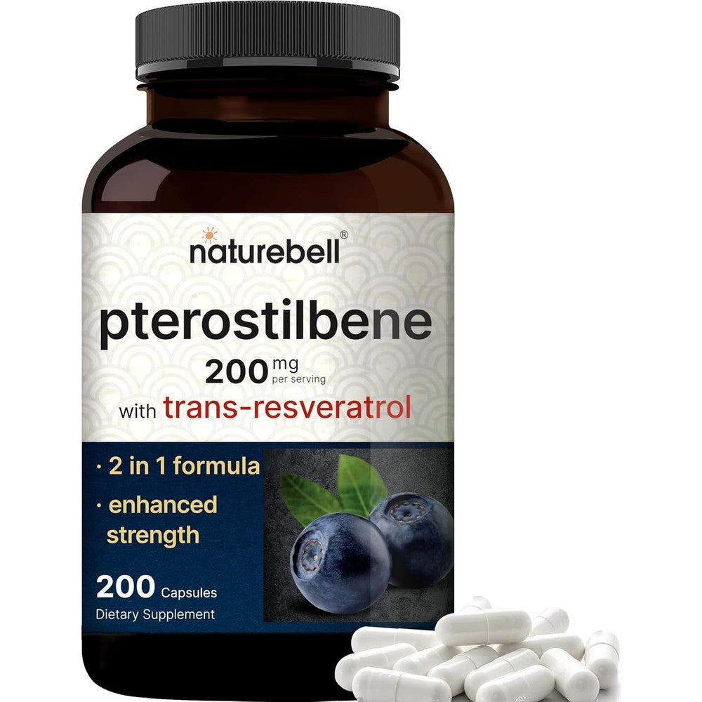 NatureBell Pterostilbene 200mg antioxidant capsules with 98% trans resveratrol