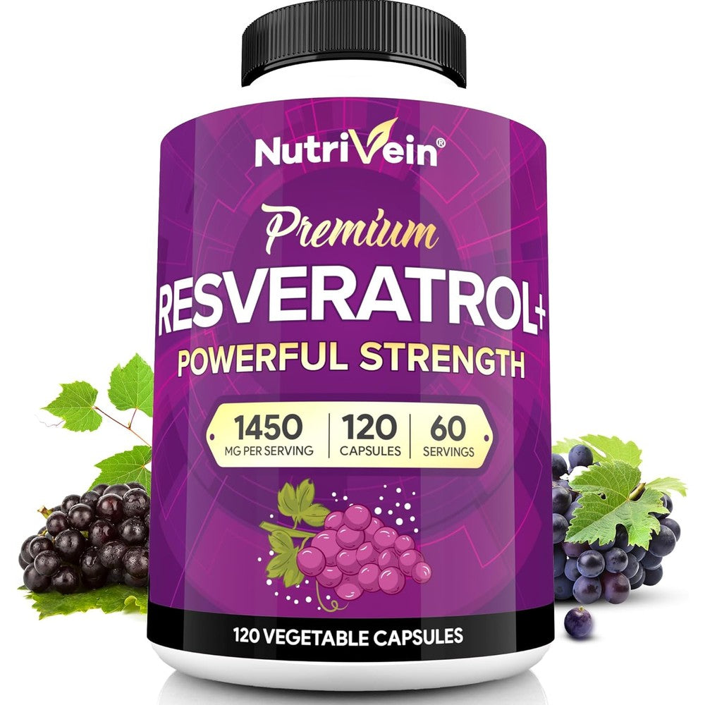 Nutrivein Premium Resveratrol 1450mg 120 Capsules front view antioxidant supplement