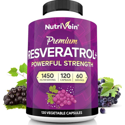 Nutrivein Premium Resveratrol 1450mg 120 Capsules front view bottle