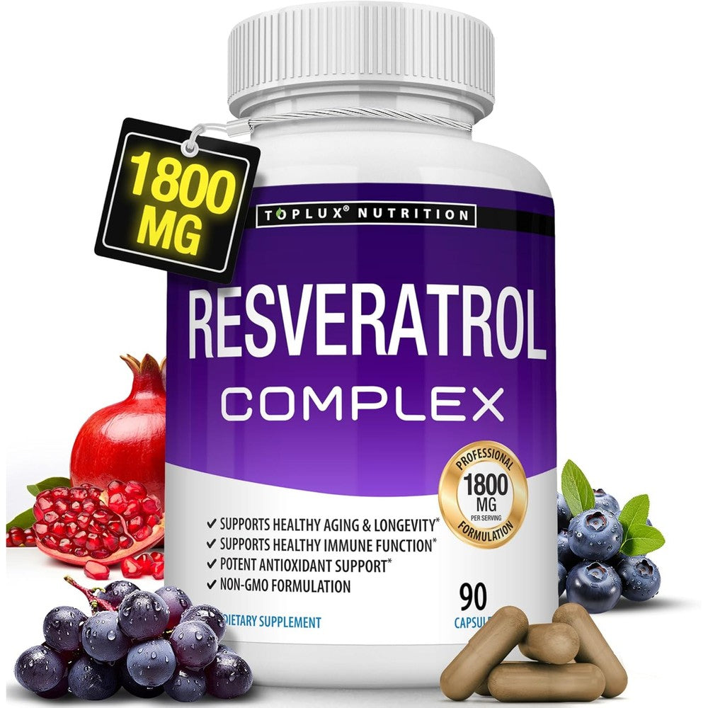 Toplux Resveratrol 1800mg antioxidant complex bottle front view