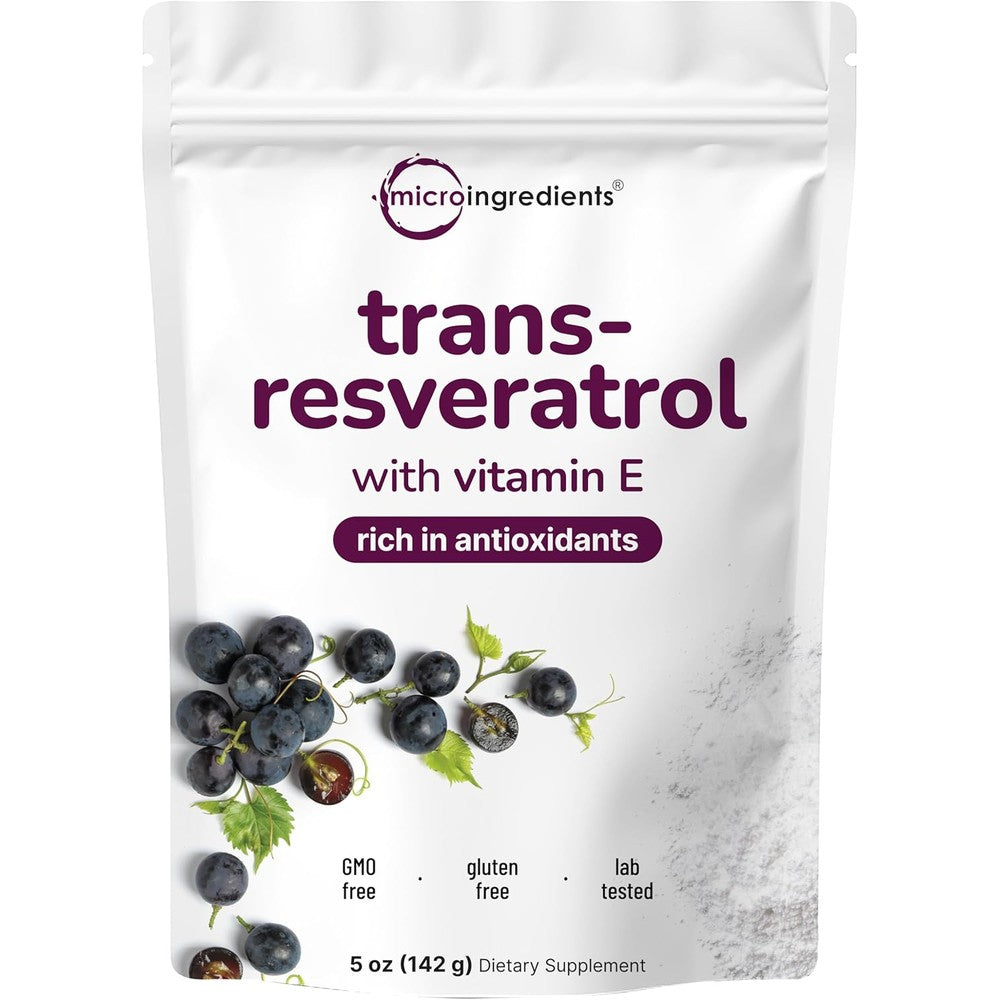 Micro Ingredients Pure Trans Resveratrol Powder with Vitamin E for antioxidant support