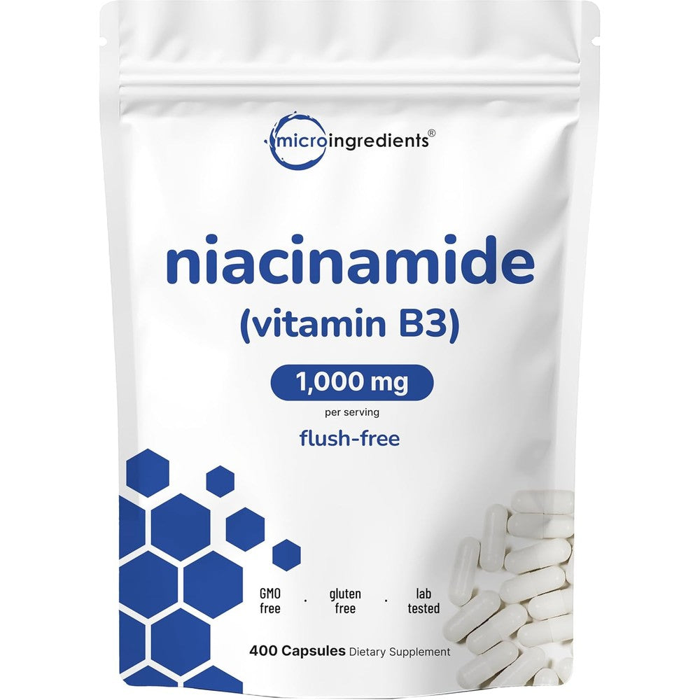 Micro Ingredients Vitamin B3 Niacinamide 500mg capsules for flush free energy support