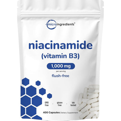 Micro Ingredients Vitamin B3 Niacinamide 500mg capsules for flush free energy support