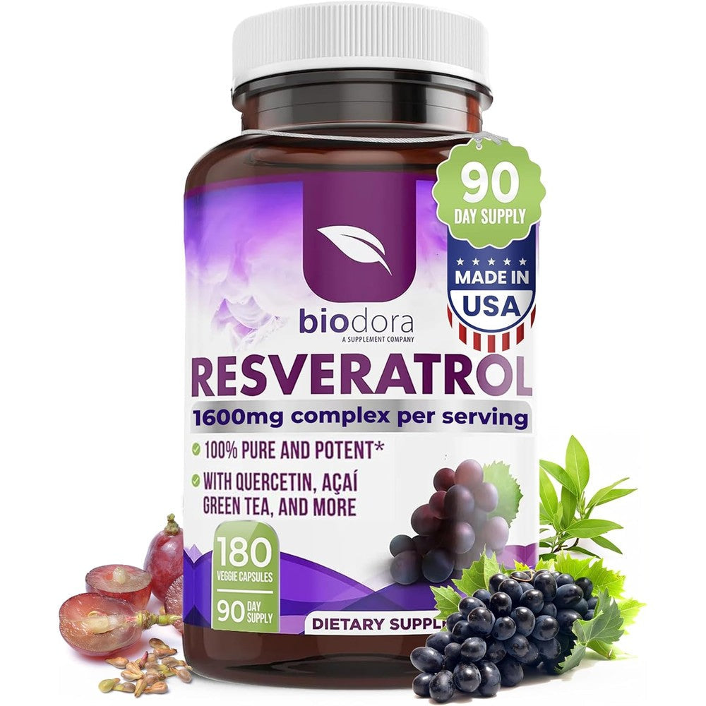 Biodora Resveratrol 1600mg bottle front view antioxidant supplement