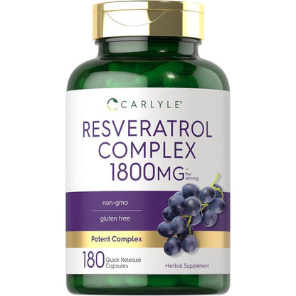 Carlyle Resveratrol 1800mg supplement bottle front view