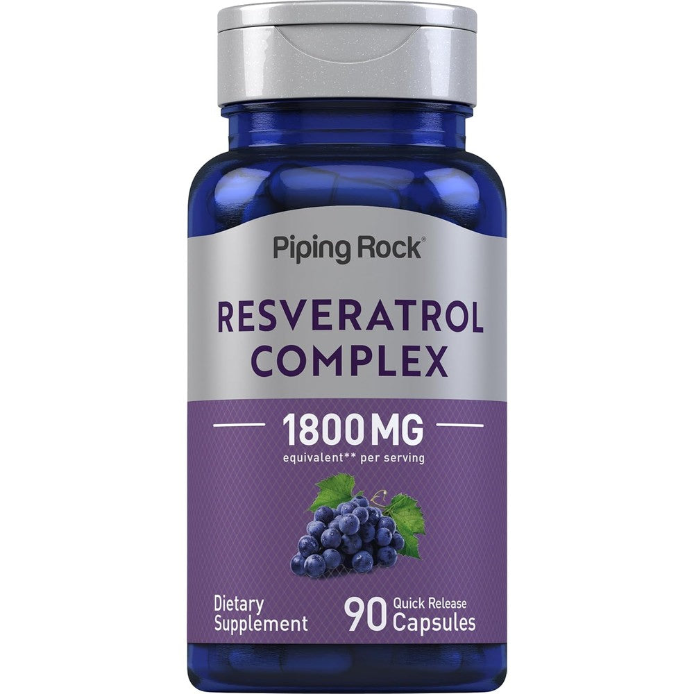Piping Rock Resveratrol Complex 1800mg 90 capsules front view bottle