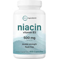 Micro Ingredients Niacin 500mg Capsules front bottle view