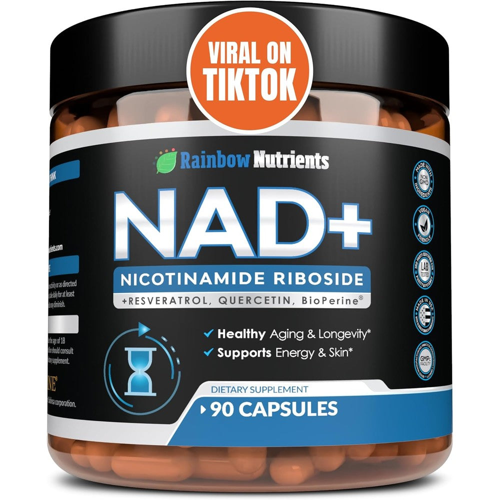 Rainbow Nutrients NAD plus supplement 90 capsules front bottle view