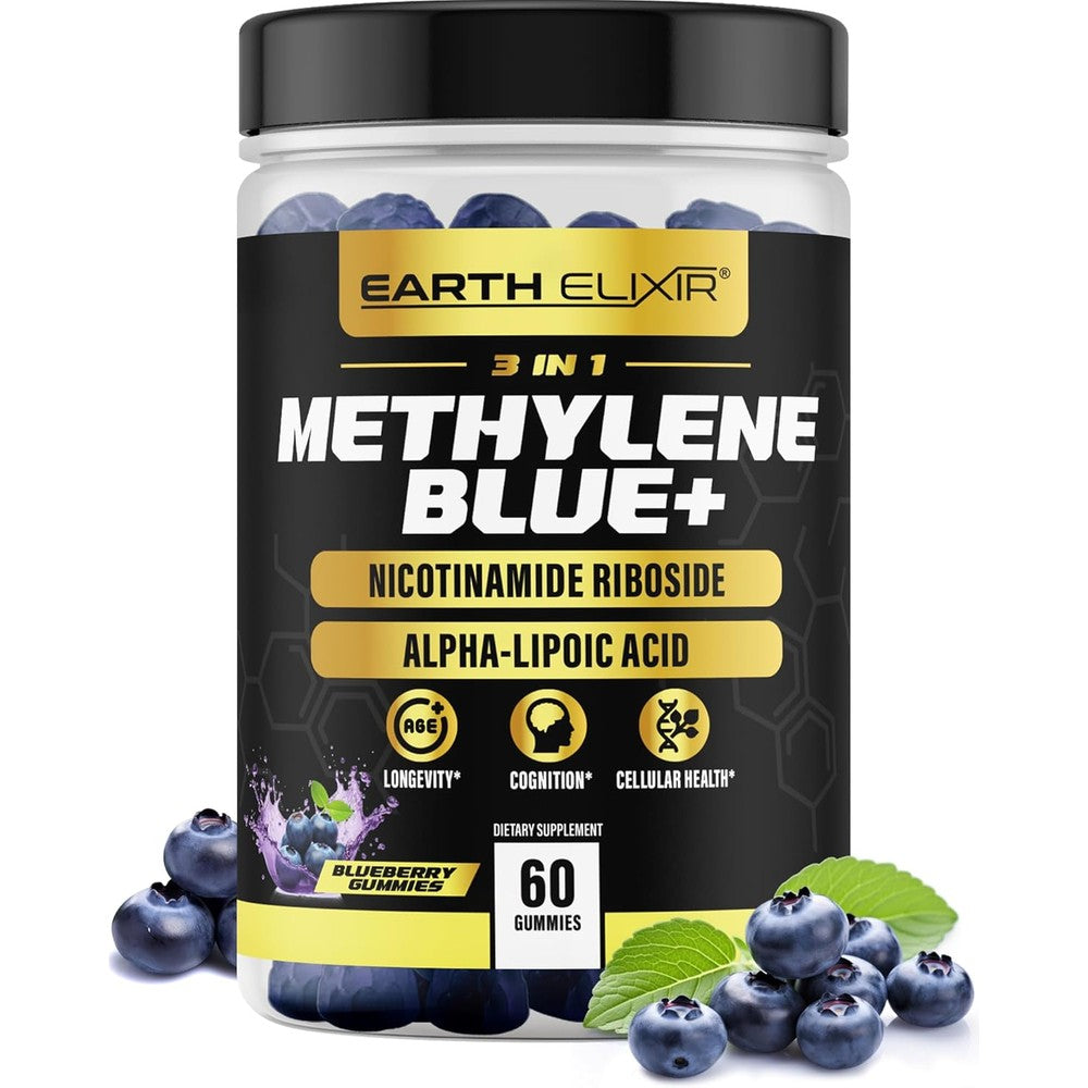 Earth Elixir 3 In 1 Methylene Blue Gummies bottle front view
