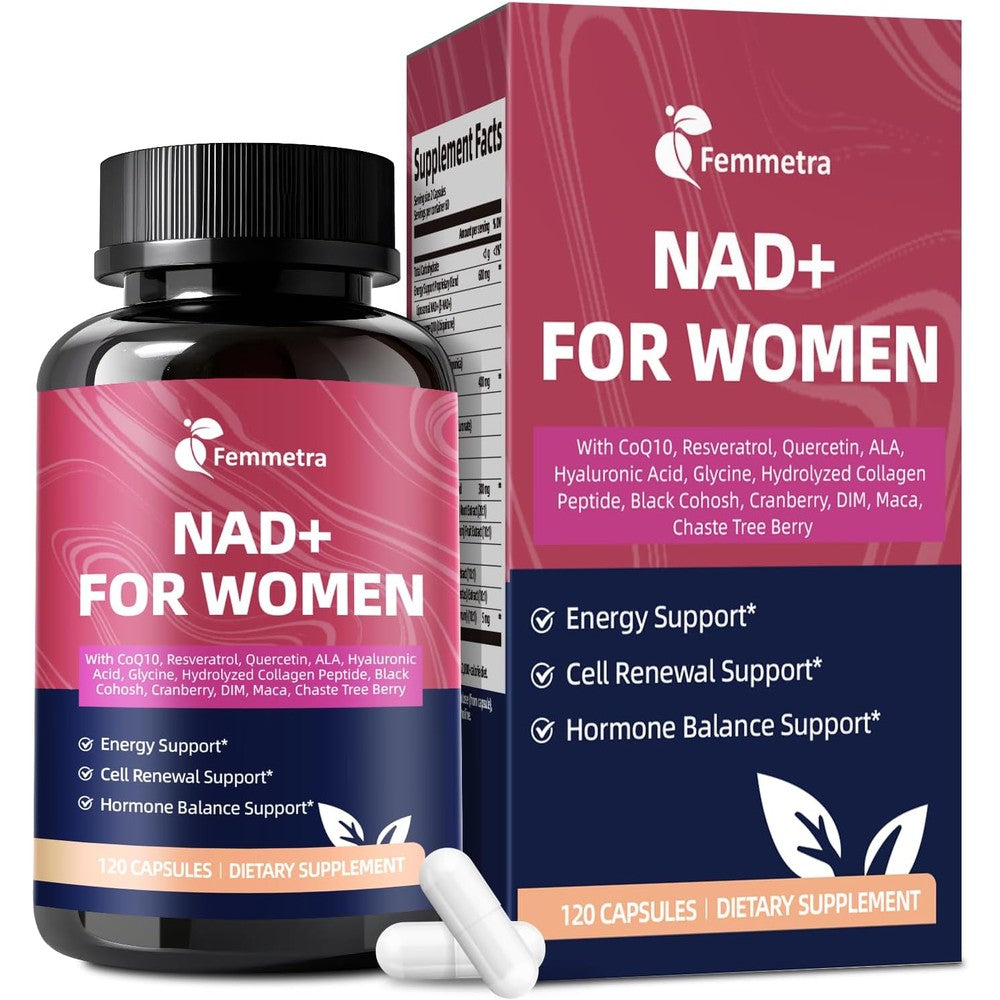 Femmetra Nad Plus Supplements For Women With Resveratrol Dim And Cranberry For Cellular Energy And Hormone Balance 120 Capsules - Image 1