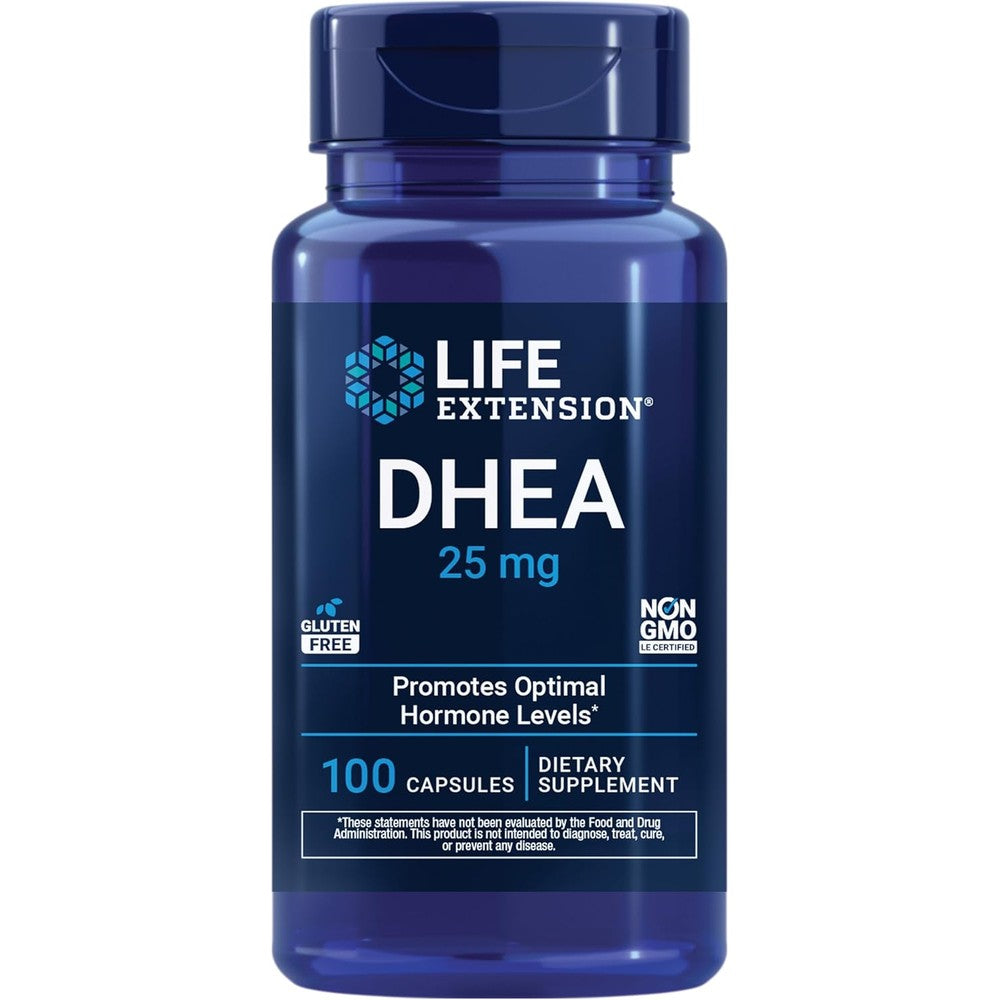 Life Extension DHEA 25 mg front bottle view supplement