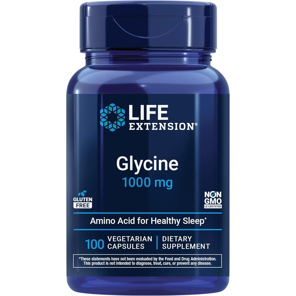 Life Extension Glycine 1000 mg front view supplement bottle