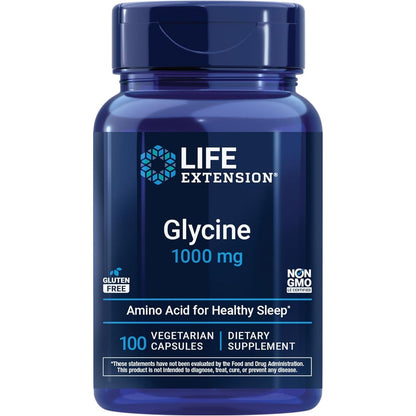 Life Extension Glycine 1000 mg vegetarian capsules bottle front view