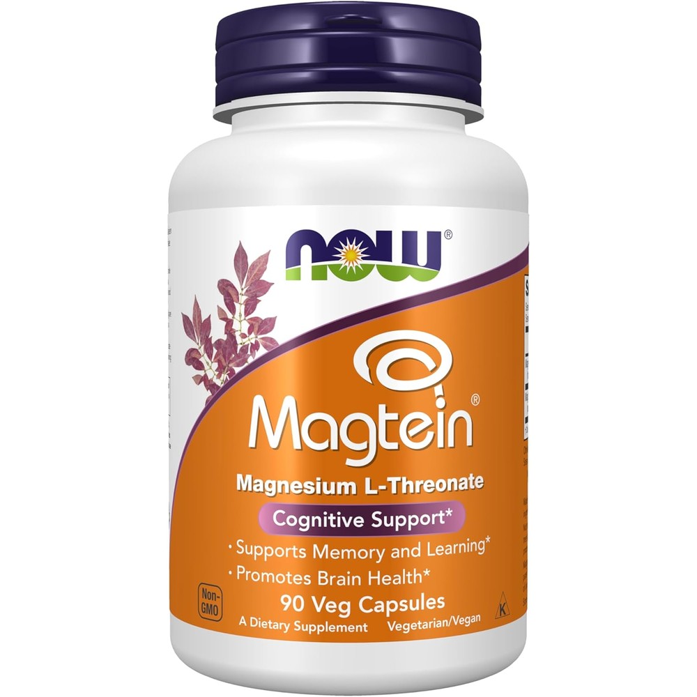 Now Foods Magtein cognitive support capsules front view bottle packaging