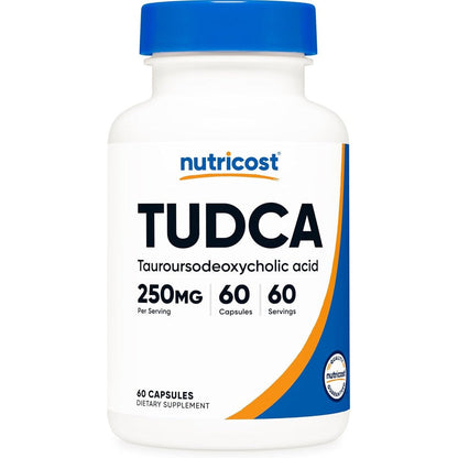 Nutricost tudca supplement 250mg 60 capsules bottle for liver detox and bile support