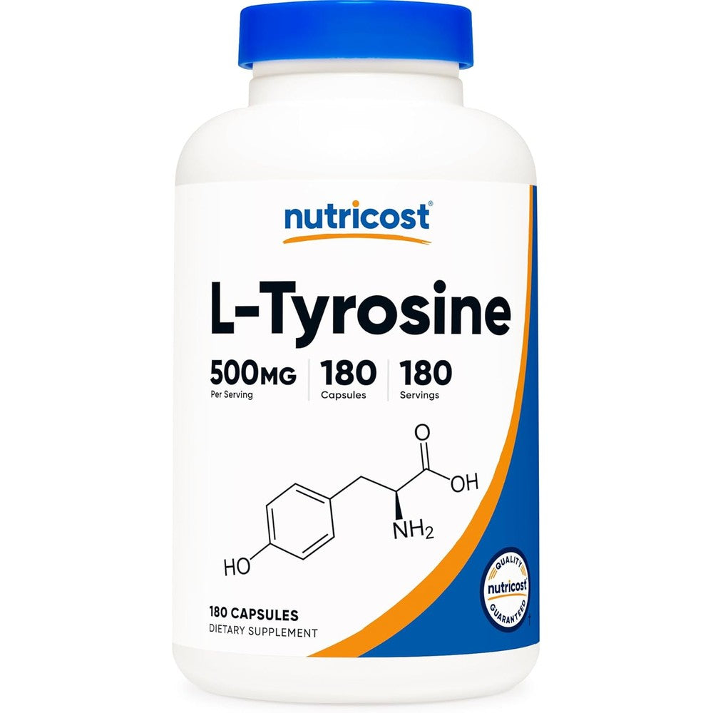 Nutricost L-Tyrosine 500mg 180 Capsules bottle front view