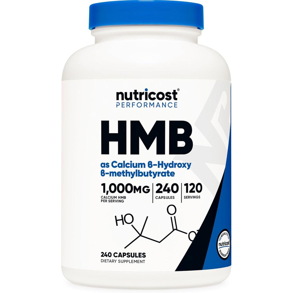 Nutricost HMB 1000mg bottle front view for muscle recovery
