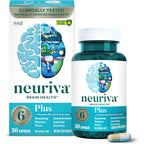 Neuriva Plus brain supplement bottle front view showing 30 capsules and key claims
