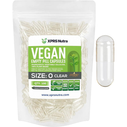 XPRS Nutra Size 0 empty vegan capsules front view packaging